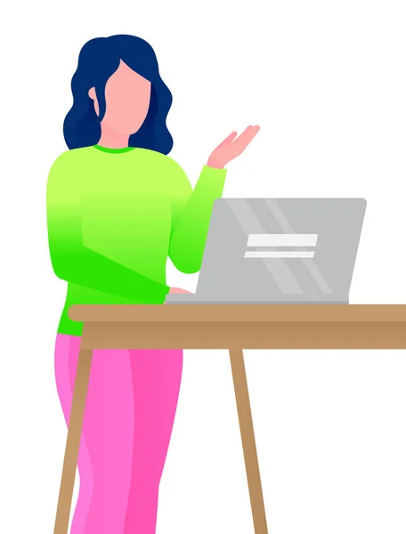 Woman Learning Online, Informações de Pesquisa em Laptop —  Vetores de Stock