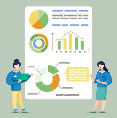 Panoda grafik ve diyagramlar gösteren iki kadın iş arkadaşı, dizüstü bilgisayar ve mali strateji tutuyorlar.