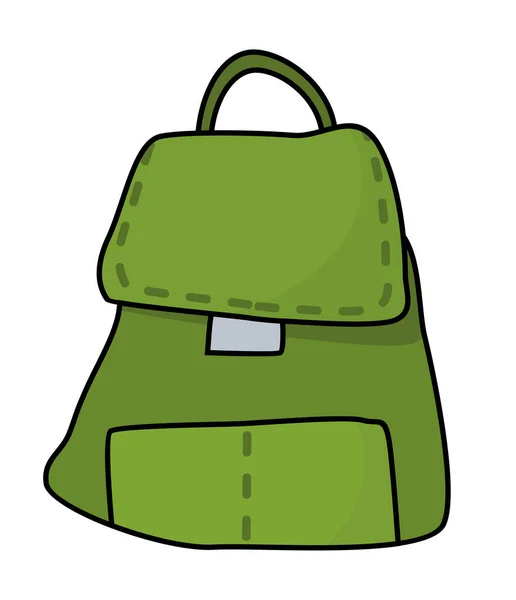 Ilustrace zelené školní tašky na bílém pozadí. Dětský batoh se vzdělávacím vybavením — Stockový vektor