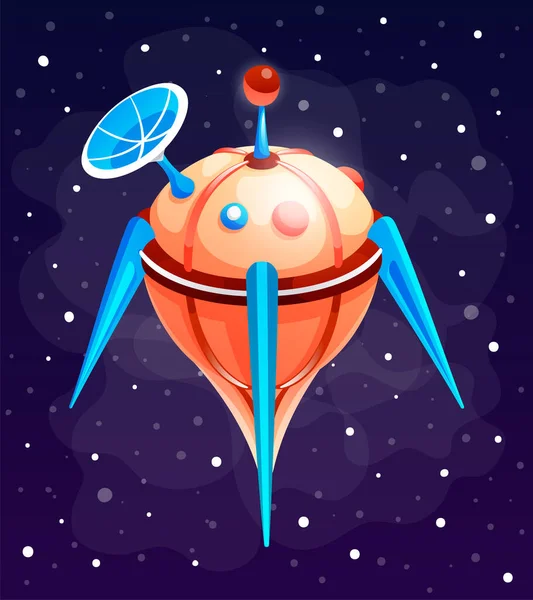 ( 영어 ) Element of mobile game, satellite among bright stars in the space background, vector illustration — 스톡 벡터