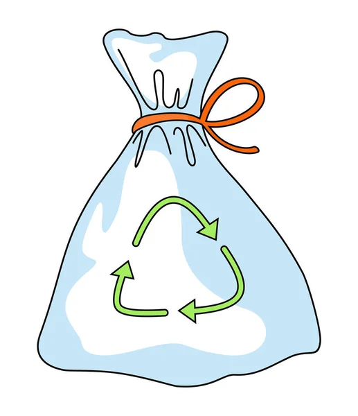 Plastpaket från återvinningsmaterial, miljövänlig bunden påse isolerad vid vit bakgrund — Stock vektor