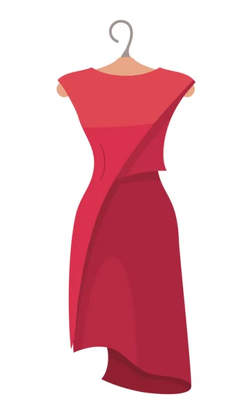 Robe élégante rouge au cintre, tissu glamour dans l'atelier, icône isolée au fond blanc — Image vectorielle