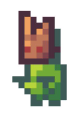 Vektör piksel ineği karakteri. Piksel sanat tarzı 8-bit. Piksel canavarın beyaz arkaplan görüntüsü