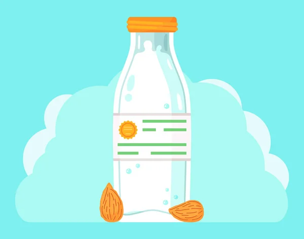Plantaardige veganistische amandelmelk. Gezond alternatief voor lactosemelk, milieuvriendelijk product — Stockvector