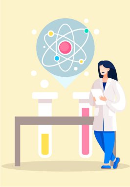 Bilim adamı laboratuarda bir deney yapıyor. Kimyasal araştırma. Test tüplerinde ayıraç