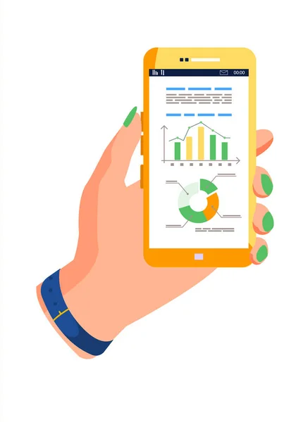 Diagrama con gráfico. Smartphone para procesamiento y análisis de datos. Presentación de negocios — Vector de stock