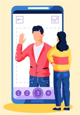 Çoklu ortam uygulamalı akıllı telefon ekranı. Portre fotoğraf işleme. Filtreleri fotoğraflara uygula