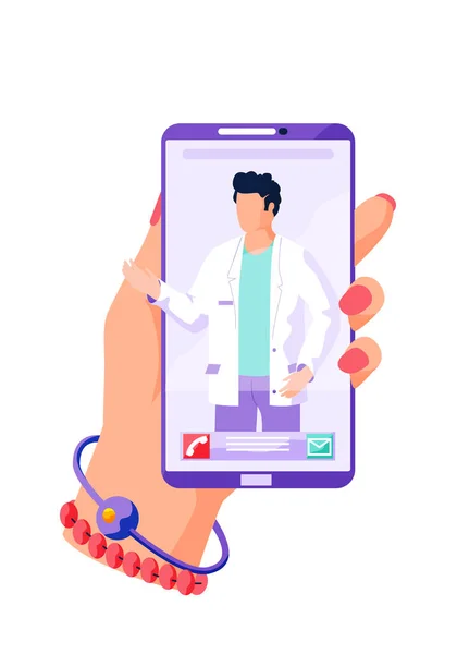 Médecin en ligne mobile internet consulting. Service Web de consultation en soins de santé. Traitement en ligne — Image vectorielle