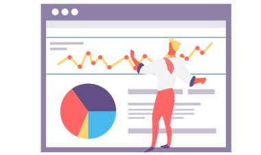 Adam ilerleme raporu sunmaya hazırlanıyor. Karakter istatistiksel verilerle haritanın yanında duruyor