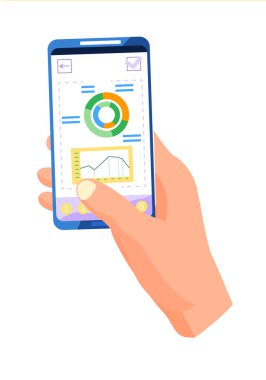 İş sunum simgesi. Grafiği ve diyagramı büyüyen grafiği çevir. Analitik telefon ekranı