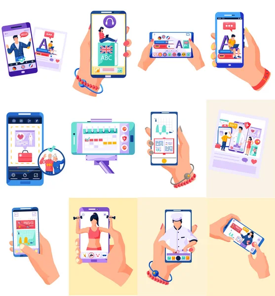Concept mobiele apps - sociaal netwerk, online geneeskunde, communicatie, onderwijsapplicatie — Stockvector