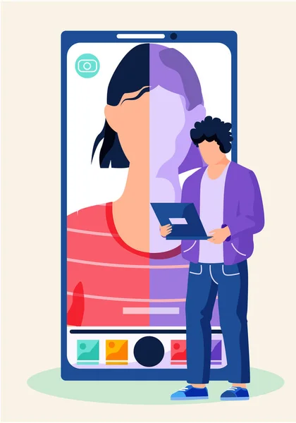 Schermo smartphone con moderna applicazione per l'elaborazione. Ritratto foto e fare selfie concetto — Vettoriale Stock