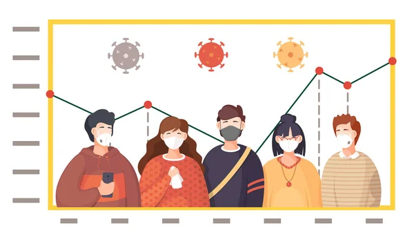 Coronavirus verspreiding van infectie concept met diverse mensen met een chirurgische gelaatsmaskers — Stockvector