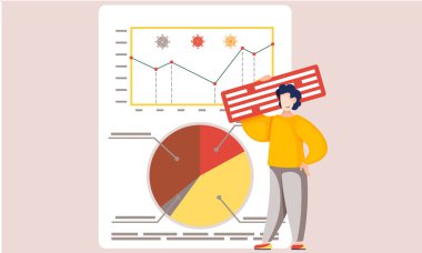 Coronavirüs istatistikleri. Virüsün yayılma dinamikleri. Bilgi panosu tutan kadın