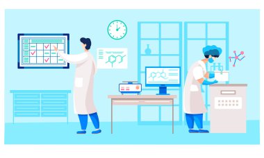 Kadın konteynırı bir maddeyle açıyor. Adam ekranda kontrol işaretleri olan programı gösterir