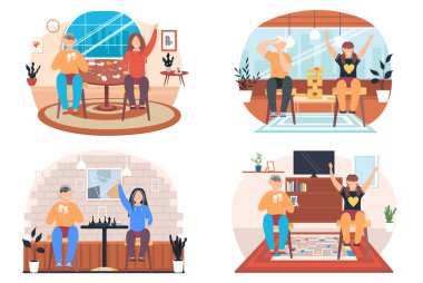 Masada oyun oynayan çocuklar, birlikte iyi vakit geçiren arkadaşlar. Mutlu çocuklar dinleniyor.