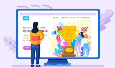 Online mağaza iniş sayfası şablonu. Eğlence, internet üzerinden iletişim. Bardak tutan kızlar.