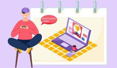 Profesyonel e-spor oyuncusu çevrimiçi video oyunu canlı yayında, dizüstü bilgisayarı olan izleyici. Canlı oyun şovu