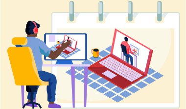 Eğitim, öğrenciler için modern eğitim, çevrimiçi video öğretim, dizüstü bilgisayarla e-öğrenme kavramı