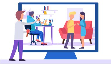 Ekrandaki adam videoyu inceliyor. Adam monitörü boyuyor. Taş-kağıt-makas oynayan insanlar