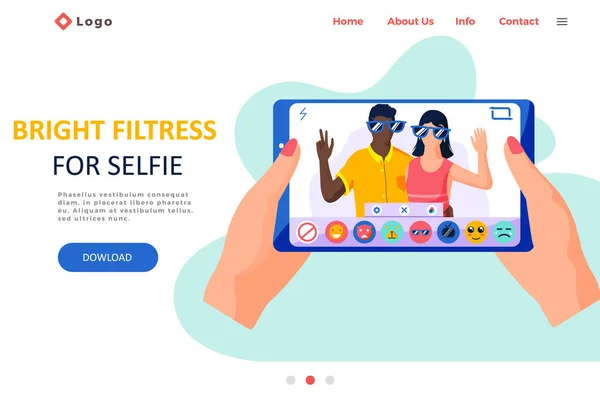 Schönheitsfilter für Selfie-Bildschirmoberfläche Fotorahmen in Social-Media-Anwendung mit glücklichem Paar — Stockvektor