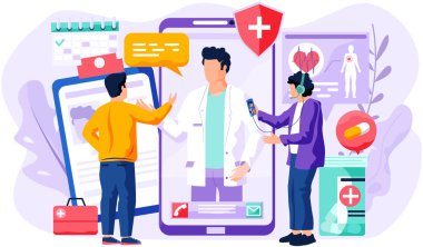 Online danışmanlık için hasta. Kulaklıklı adam müzik dinliyor. Doktora telefon görüntüsü