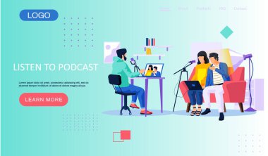 Öğrenciler podcastlardan ve webinarlardan öğreniyor. Eğitim ve İnternet teknolojisi web sayfası şablonu