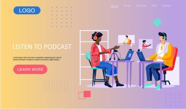 İnsanlar podcastlardan ve webinarlardan öğreniyor. Eğitim ve İnternet teknolojisi web sayfası şablonu