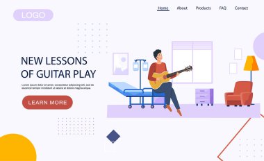 Yeni gitar çalma dersleri alan bir site. Hastane koğuşunda elinde müzik aleti olan bir adam.