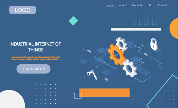 Industrieel internet van dingen landing page template. Nieuwe zakelijke ideeën met behulp van digitale technologie — Stockvector