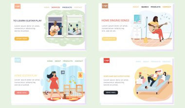 Gitar çalmayı öğrenme ve pratik yapma üzerine çizimler. Çevrimiçi müzik dersleri alan bir site