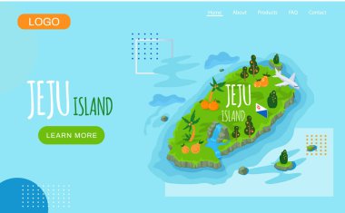 Güney Kore 'deki Jeju adasına hoş geldiniz. Geleneksel simgeler, semboller. Geleneksel cazibesi olan Kore toprakları