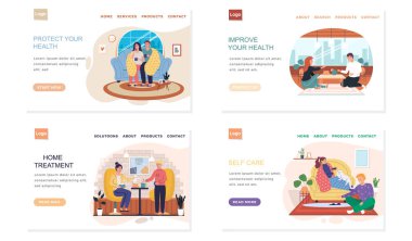 Ev tedavisi hakkında bir dizi çizim. Hasta insanların kendilerini izole ettikleri sayfa şablonu indiriliyor