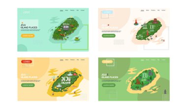 Güney Kore 'deki Jeju adasına hoş geldiniz. Geleneksel simgeler, semboller. Geleneksel cazibesi olan Kore toprakları
