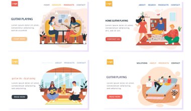 İnsanlar hakkında bir dizi çizim birbirlerini eğlendirip icra ediyorlar. Ev konseptinde gitar çalmak