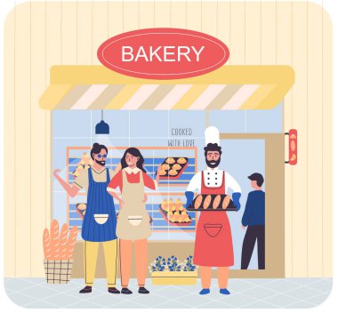 Pastane binası cephesi, levhalı tente. Fırın, ekmek, pasta ve tatlı dükkanı.