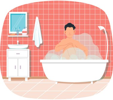 Adam buhar bulutunun içinde oturuyor. Banyoda sıcak suyla dinlenen biri var.