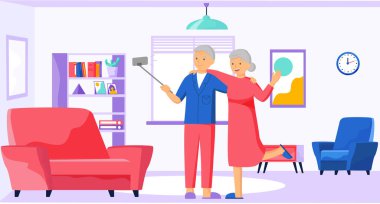 Yaşlı insanlar video oyunu oynar. Farklı aletleri olan yaşlı insanlar. Bilgisayarda eski eğitim