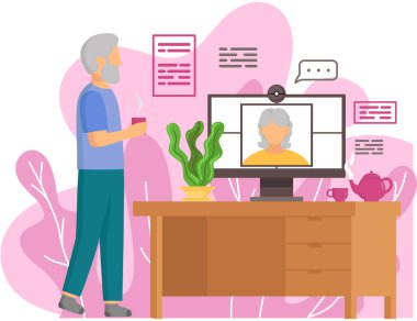 Yaşlı insanlar video oyunu oynar. Farklı aletleri olan yaşlı insanlar. Bilgisayarda eski eğitim