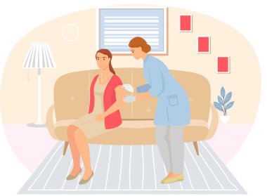 Doktor apartmandaki hastaya iğne yapıyor. Hastalık tedavisi. Sağlıklı yaşam tarzı kavramı