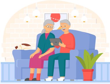 Yaşlı insanlar video oyunu oynar. Farklı aletleri olan yaşlı insanlar. Bilgisayarda eski eğitim