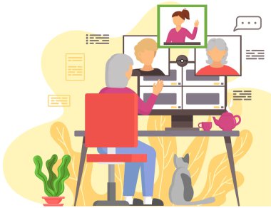 Yaşlı insanlar video oyunu oynar. Farklı aletleri olan yaşlı insanlar. Bilgisayarda eski eğitim