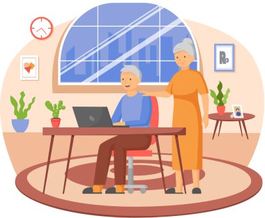 Yaşlı insanlar video oyunu oynar. Farklı aletleri olan yaşlı insanlar. Bilgisayarda eski eğitim