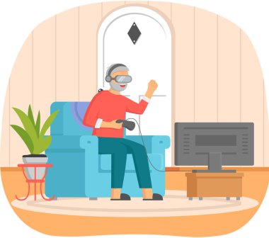 Yaşlı insanlar video oyunu oynar. Farklı aletleri olan yaşlı insanlar. Bilgisayarda eski eğitim