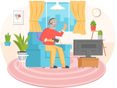 Yaşlı insanlar video oyunu oynar. Farklı aletleri olan yaşlı insanlar. Bilgisayarda eski eğitim