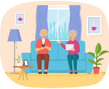 Yaşlı insanlar video oyunu oynar. Farklı aletleri olan yaşlı insanlar. Bilgisayarda eski eğitim