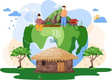 Güney Kore 'deki Jeju adasına hoş geldiniz, geleneksel unsurlar. Jeju 'nun çekici simgeleri