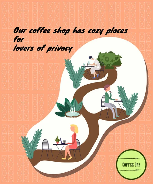 在城市花园为热爱隐私的人提供舒适的地方的咖啡吧邀请传单 — 图库矢量图片