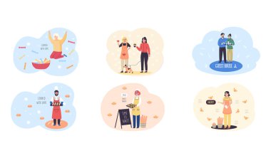 Mutlu insanların pasta ve kahve sattığı aile pastanesi sahneleri. Ekmekli şekerlemeci