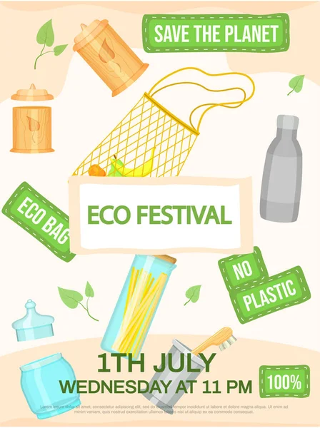 Концептуальный плакат экологического фестиваля. Надпись на зеленом фоне с объявлением — стоковый вектор